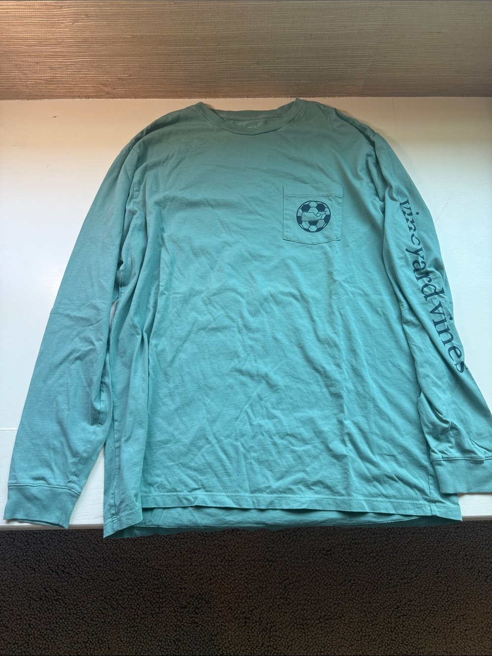 Vineyard Vines Men's Seafoam Long-Sleeve Pocket Tee with Soccer Graphic